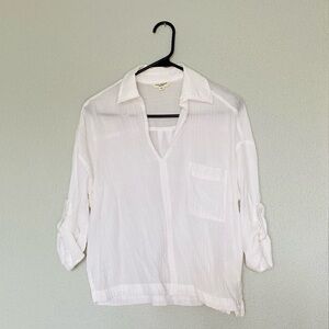 Max Studio Oversized White V-Neck Blouse